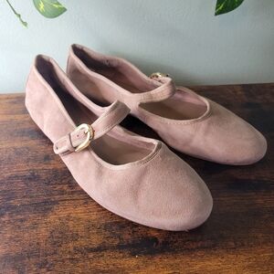 Zara Tan Suede Ballet Flats Buckle Strap Round Toe Womens 9 EU 40 Chic Shoes